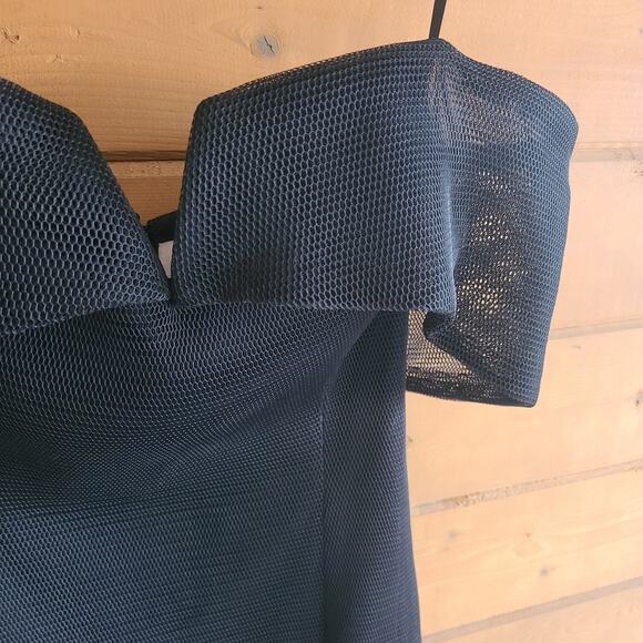 Anthropologie Elliatt Fate Black Off Shoulder Padded Mesh Midi Dress Revolve - Picture 3 of 6